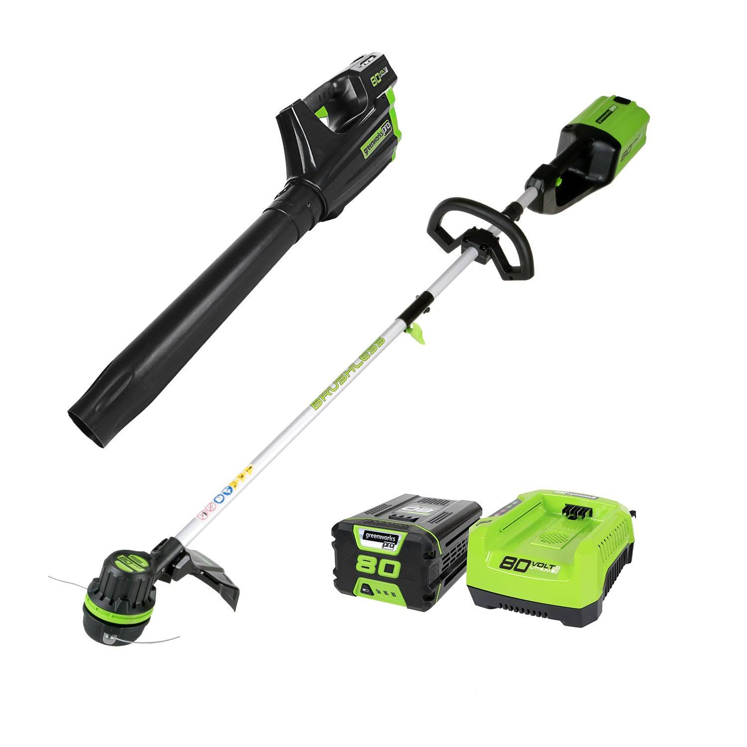 Greenworks Pro STBA80L210 80V Cordless String Trimmer and Blower Combo , 2Ah