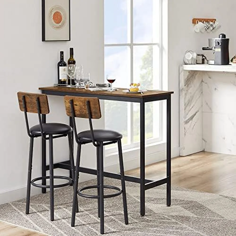 Table and Chairs Set for 4  5 Pieces Counter Height Dining Table Set Pub Table and 4 PU Soft Stools with Backrest  Breakfast High Table Set for Kitchen  Bistro  Rustic Brown(5  47Inch)