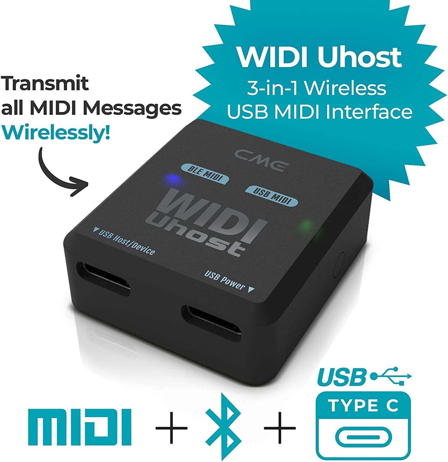 CME WIDI Master - Bluetooth (5) MIDI Adapter for 5-PIN DIN MIDI - No Battery, Powered via MIDI Out - Wireless MIDI for Synthesizer EWI Keytar Guitar Pedal Digital Piano Pack of 2