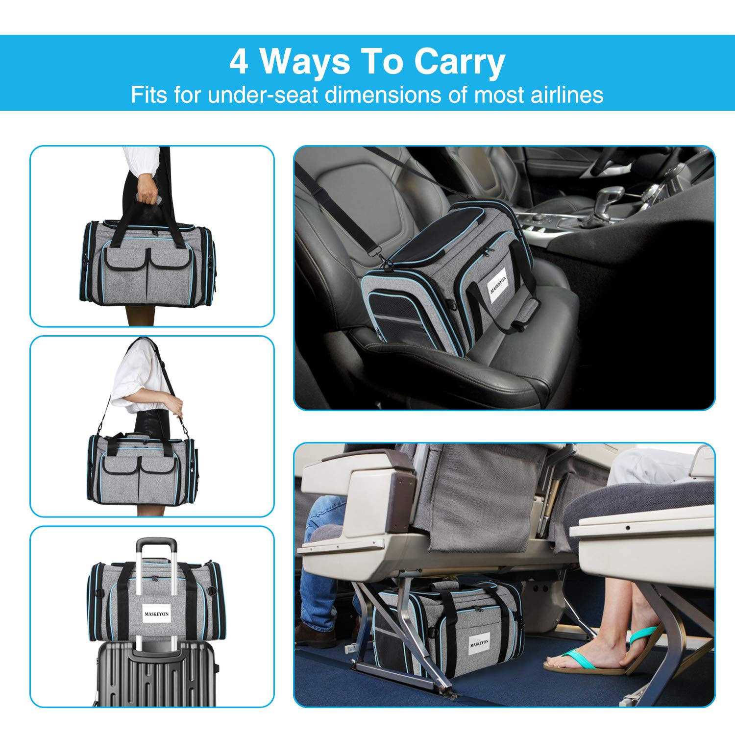 MASKEYON TSA Airline Approved Soft Sided Pet Carrier 4 Expandable Large Travel Carrier Collapsible with 3 Removable Washable - Pet Supplies online store