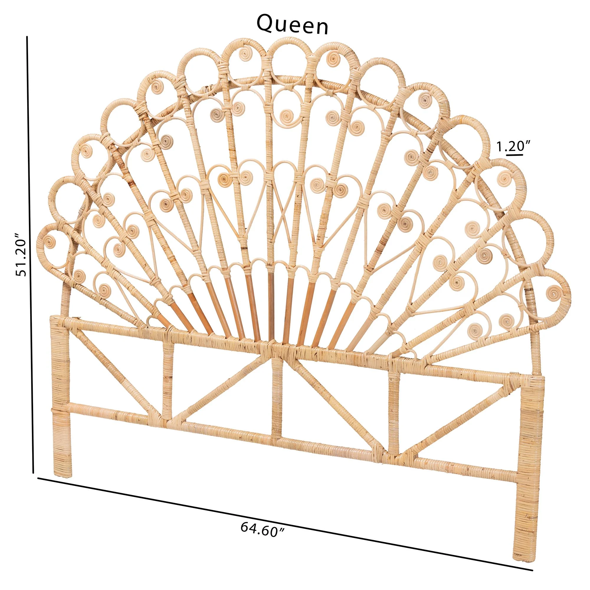 bali & pari Rasima Modern Bohemian Natural Brown Rattan Queen Size Standalone Headboard