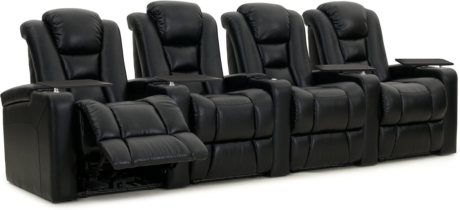 Octane Seating Mega XL950 Home Theater Seats - Black Bonded Leather - Power Recline - Row of 4