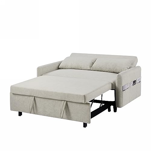 GIA 3 in 1 Convertible Sleeper Sofa, Loveseats Futon Couch Pullout Bed for Living Room,Love Seat Chaise Lounge with Adjsutable Backrest, Storage Pockets, 2 Pillows, Gray