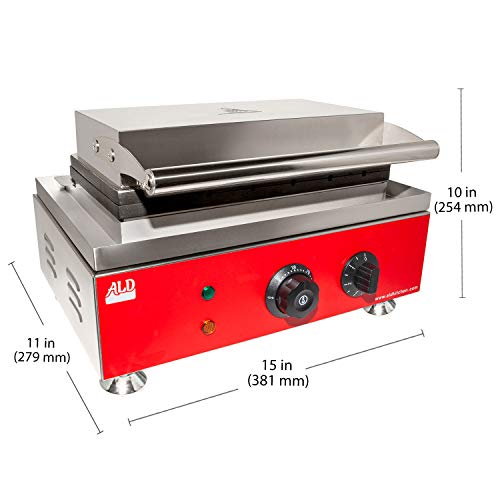 ALDKitchen Waffle Dog Maker | Corn Dog Maker with Red Panel for Business | Stainless Steel | Waffles on a Stick | 110V (5 Waffles)