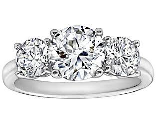 Diamonique 3.50 Cttw 3 Stone Ring, Platinum Clad, Size 7, None