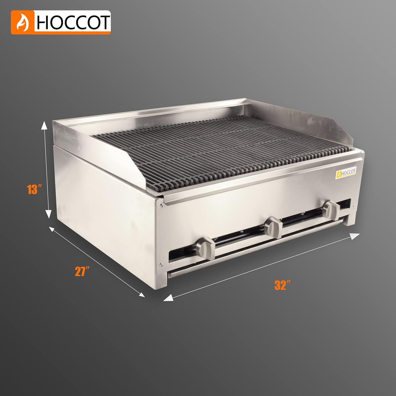 HOCCOT 32" Commercial Gas Grill Radiant Char Broiler, Stainless Steel Natural Gas Char-Broiler with Grill for Restaurant Equipment BBQ