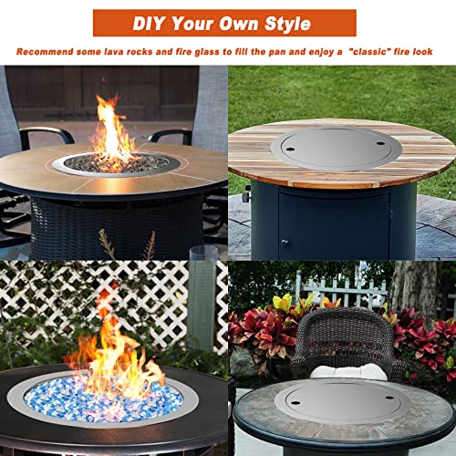 Skyflame 19 Inch Round Stainless Steel Drop in Fire Pit Pan Fire Bowl with Burner Ring and Protective Cover
