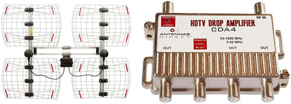 Antennas Direct 8-Element Bowtie TV Antenna, 70 Miles Range, Multi-directional, Indoor, Attic, Outdoor Applications, Special Bracket to Turn Both Panels, All-Weather Mounting Hardware, Adjustable Mast Clamp, 4K Ready, Silver - DB8e - DB8-E