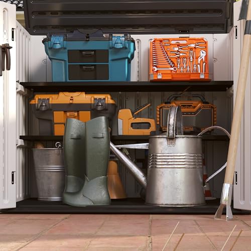 Vertical Resin Storage Shed, 60 Cuft Garden Tool Sheds & Outdoor Storage, Plastic Outdoor Storage Cabinet Waterproof, 4.5 x 2.3 ft Backyard Outside Lawn Mower Storage Shed, White