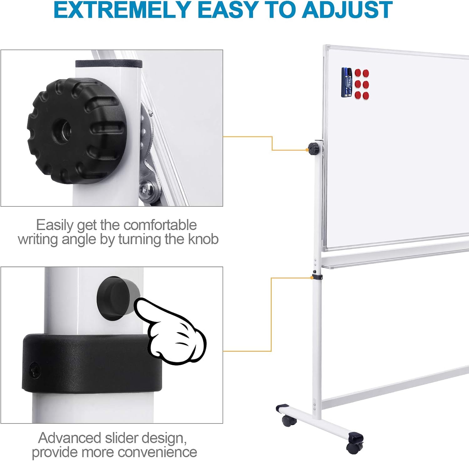 Mobile Whiteboard with Stand - 48x36 Height Adjustable Double Sided Dry Erase Board, 360° Rolling Large White Board on Wheels, Magnetic Whiteboard with Pen Tray for Meeting, Training by CALENBO