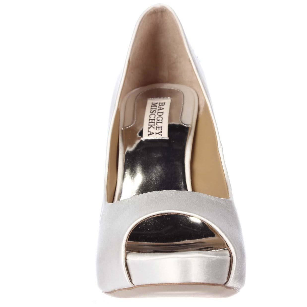 Badgley Mischka Kiara Jeweled Satin Peep-Toe Pumps, Size: 8, White
