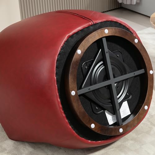 360° Swivel Barrel Chair with Hidden Storage, Modern Upholstered PU Leather Swivel Accent Chair with Pillow, Comfy Single Armchair for Living Room Bedroom, Light Beige