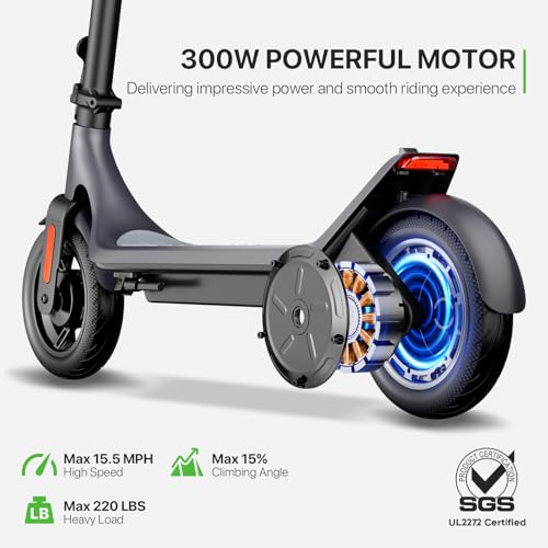 MEGAWHEELS Electric Scooter,350W Electric Scooter for Adults,10in Pneumatic Tires,10.2AH Battery,19 Miles Range,15.5 mph Speed,E Scooter Smart APP Control for Commuting, Short Travel UL2272