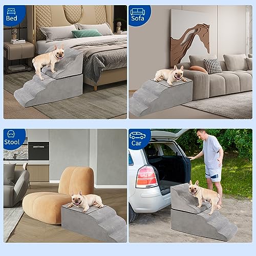 28 Inch High Dog Stairs & Steps for High Bed, Extra Wide 6 Tier Pet stairs, Dog Couch/Ramps for Small Dogs, Injured Pets or Older Dogs to Get On Bed, Pet Steps with Handle and Washable Cover