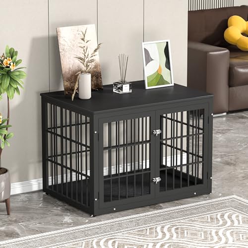 48 Inch Heavy Duty Dog Crate Furniture for Large Dogs, Decorative Pet House End Table, Extra Large Wooden Cage Kennel Furniture Indoor, Natural and White