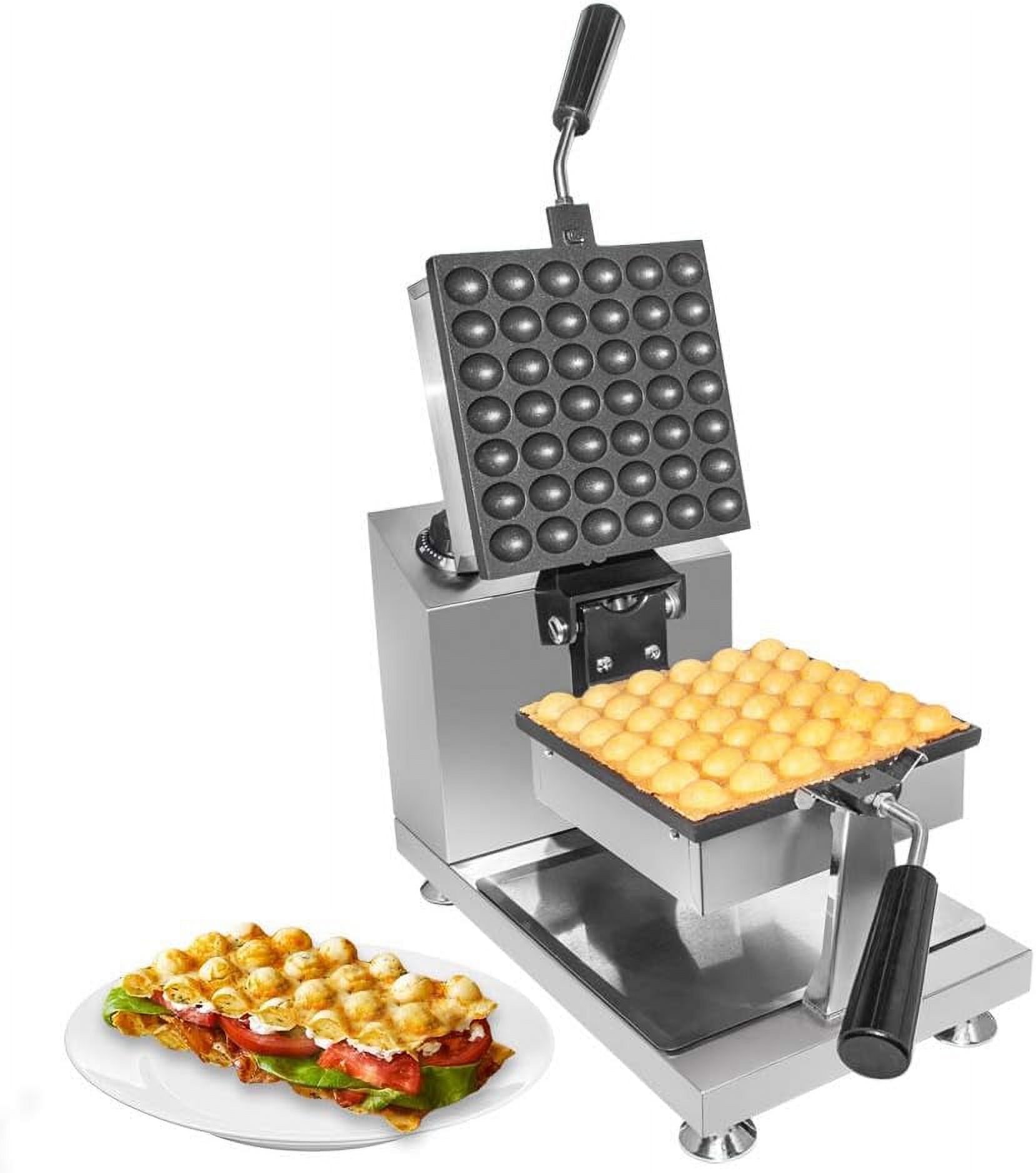 Bubble Waffle Maker | Stainless Steel Square Shaped Egg Waffle Iron With Manual Thermostat | Nonstick Coating | 1 Large Hong Kong Waffle | 110V | 1300W