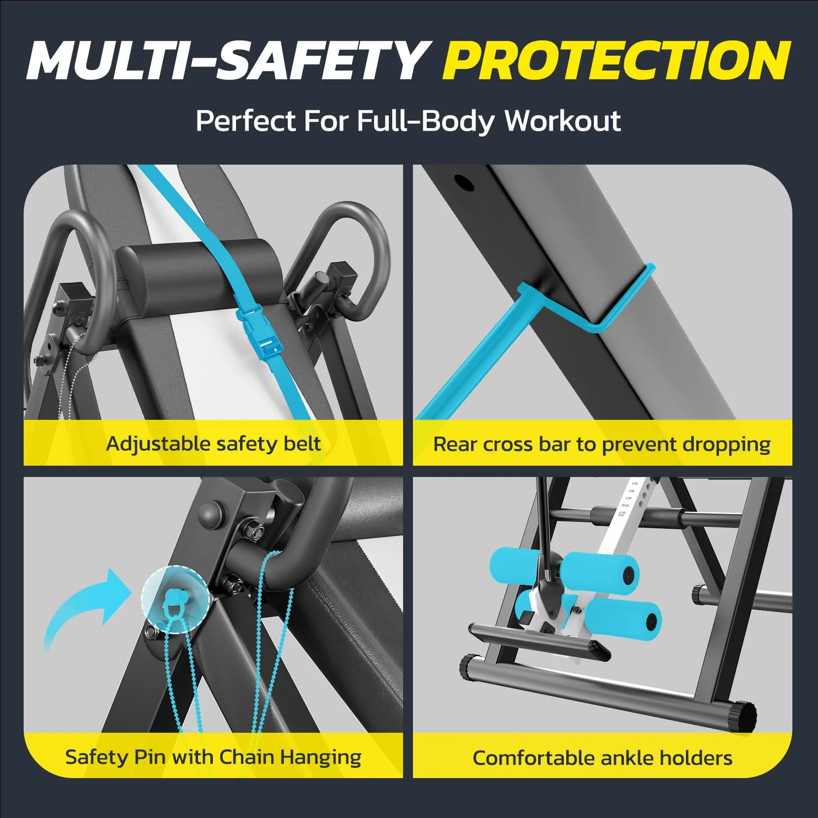 Heavy Duty Inversion Table,300 Lbs Capacity with Adjustable Protective Belt,0°-85°Foldable Save 70% Space Inversion Table for Back Pain Relief,Red