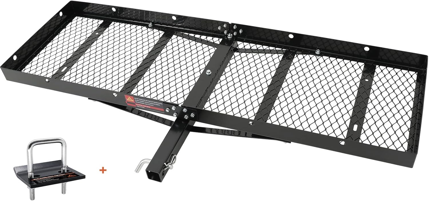 MYCAN Hitch Mount Cargo Carrier 60x20x6 Trailer Hitch Cargo Carrier Folding Shank Fits 2 Receiver Hitch Cargo Rack Hitch Basket Cargo Carrier 500 lbs Capacity