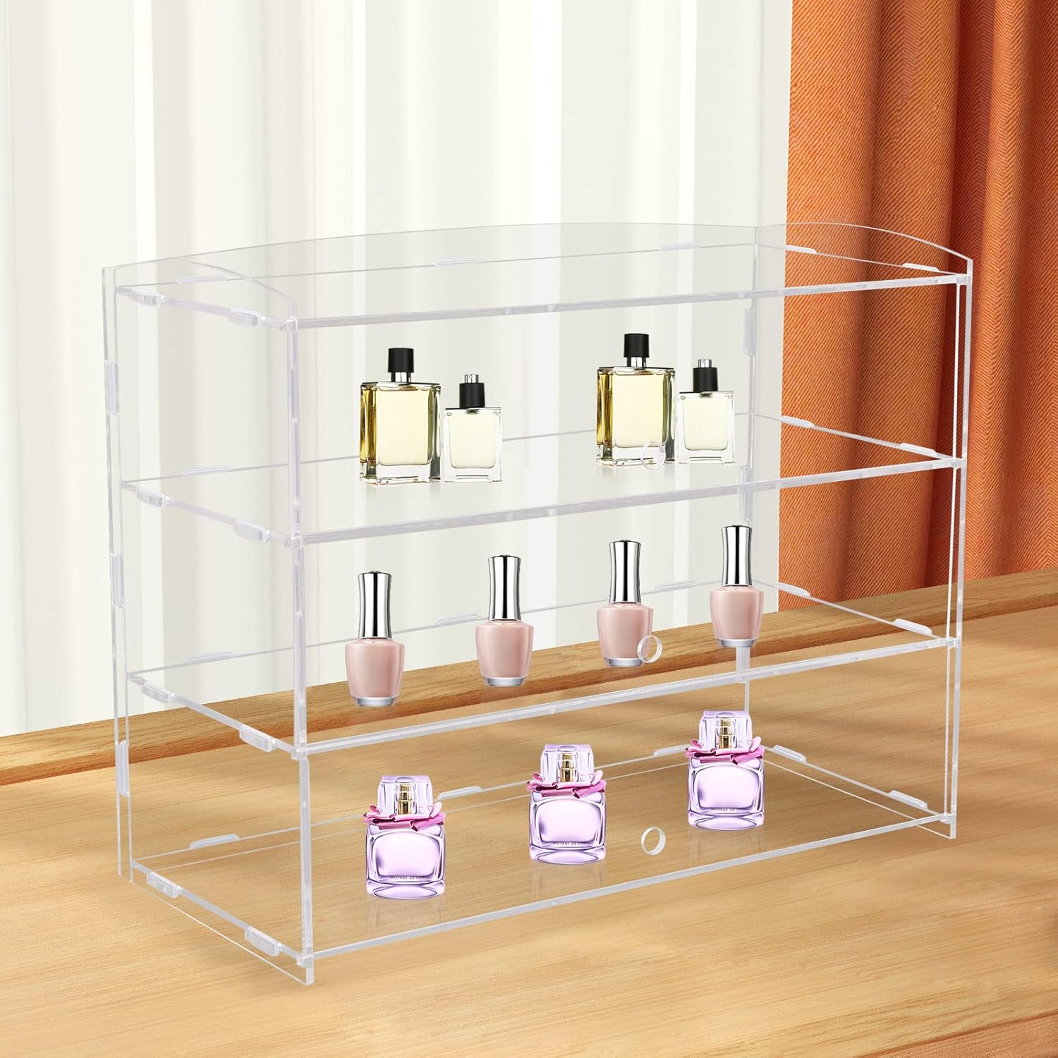 3-Tier Tray Acrylic Clear Display Case, Pastry Display Case, Countertop Bakery Display Case with 3 Flexible Doors, Acrylic Display Donut Cookie Shelf Case