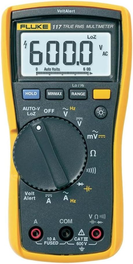 Fluke 117 Digital Multimeter, Non-Contact AC Voltage Detection, Measures Resistance/Continuity/Frequency/Capacitance/Min Max Average, Automatic AC/DC Voltage Selection, Low Impedance Mode