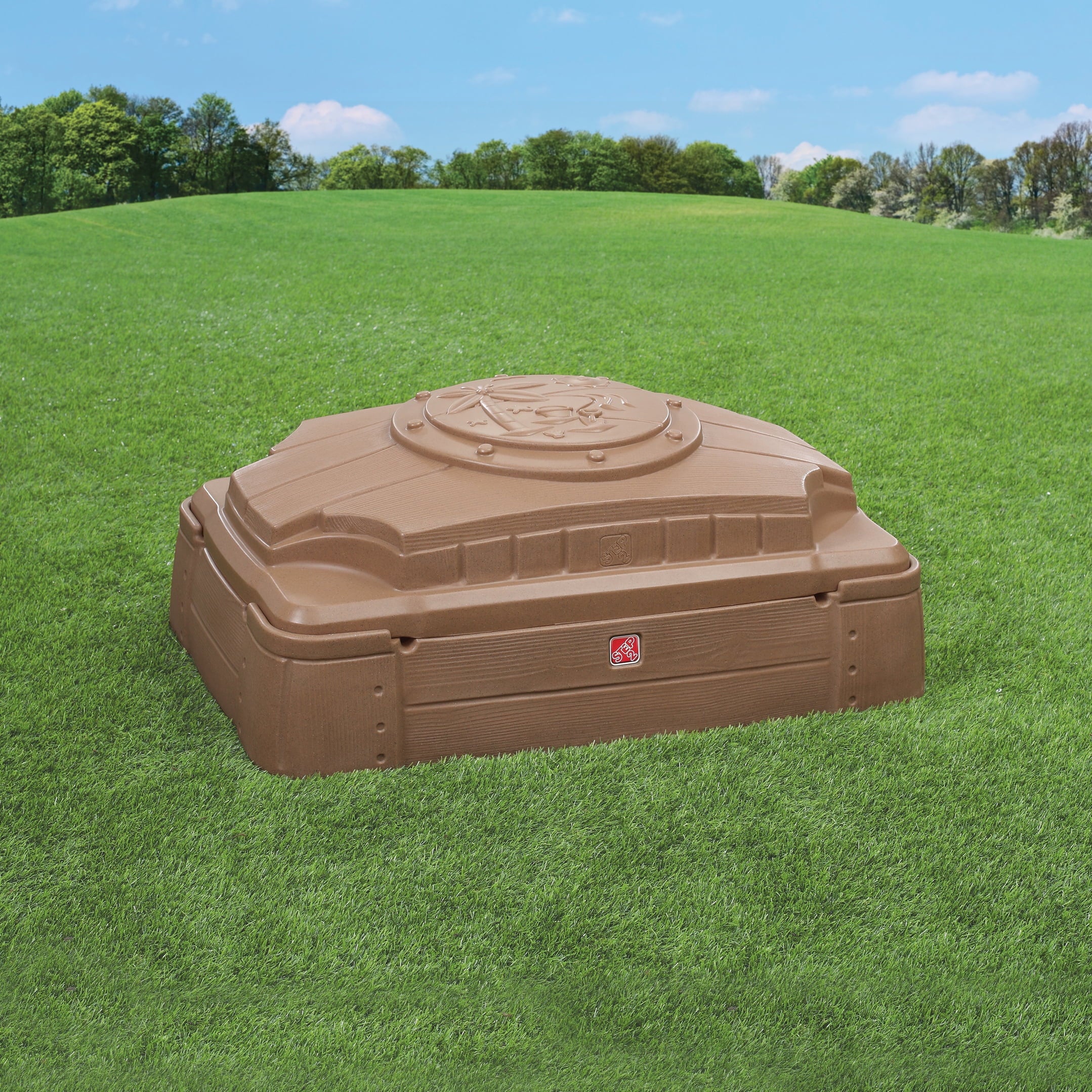 Step2 Play and Store Sandbox Brown Plastic Kids Outdoor Toy with Cover