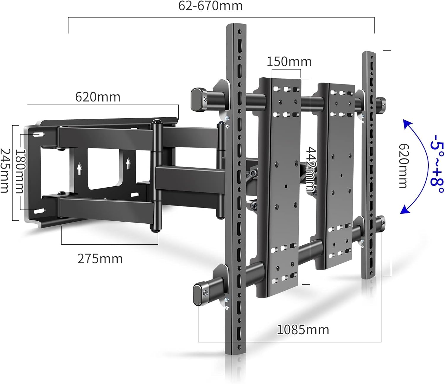 98 100 TV Wall Mount 75 86 90 110 120 inch Full Motion Bracket Large Screen Heavy Duty TV Wall Mount Led Adjustable Articulating TV Stand Max vesa 1000x600mm Load 287 lbs DY1000