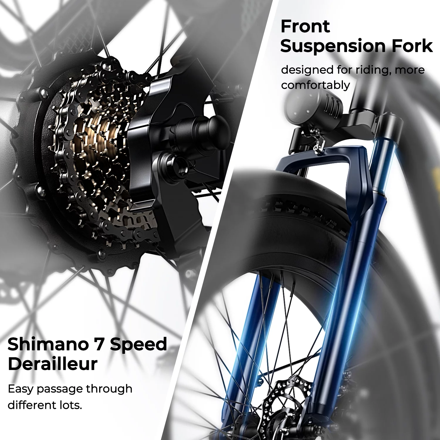 SOHAMO Electric Bike for Adults 26''x4'' Fat Tire, 750W Mountain E-bike 48V 15Ah Removable Li-Ion Battery, Shimano 7 Speed Gears, Beach/Snow/ Road Bike