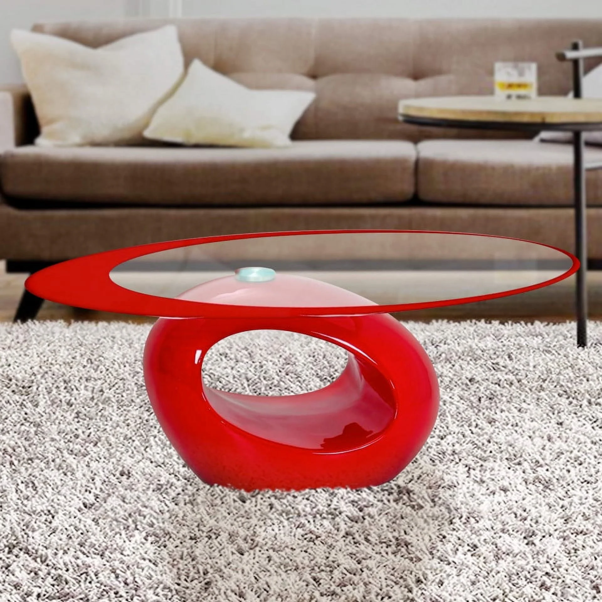 Stylish Red Oval Shape Coffee Table by Fab Glass and Mirror