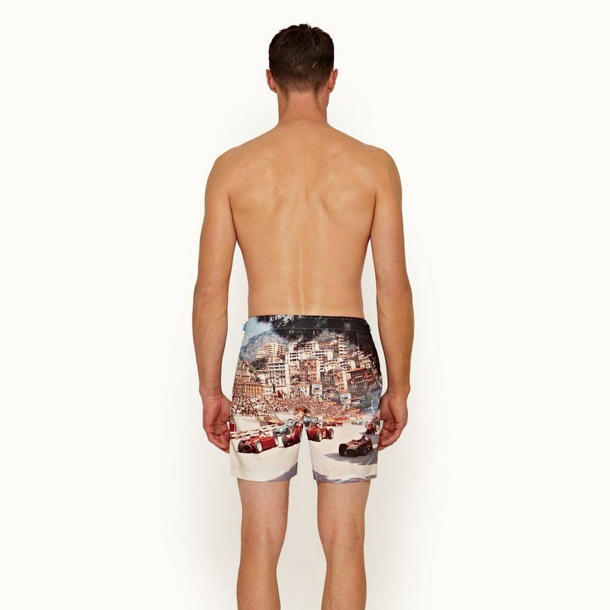 Men&s Orlebar Brown Bulldog Photographic Swim Trunks, Size 28 - Blue
