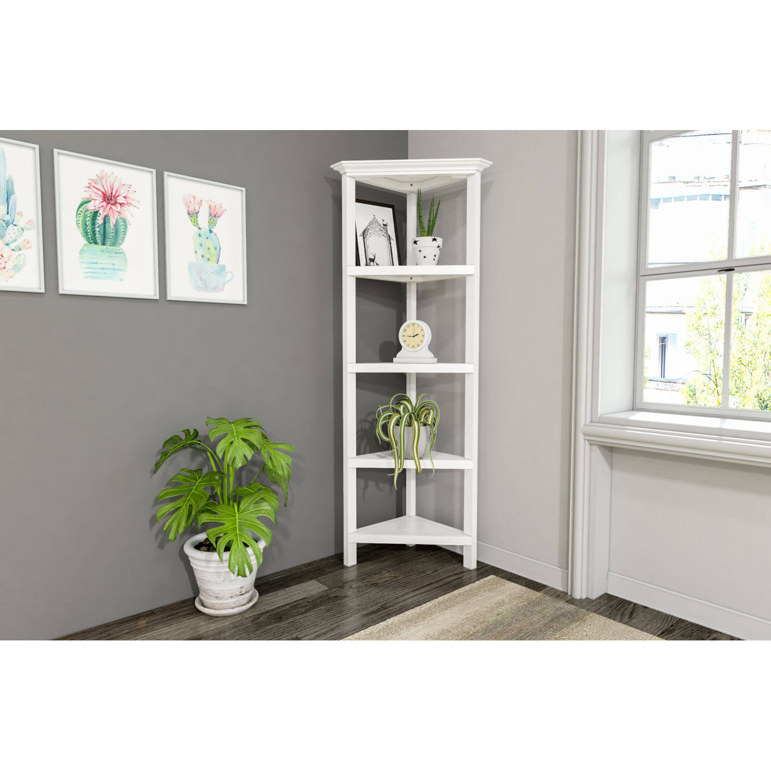 NewRidge Home Goods 5020-002 4-Tier Corner Wooden Bookcase White