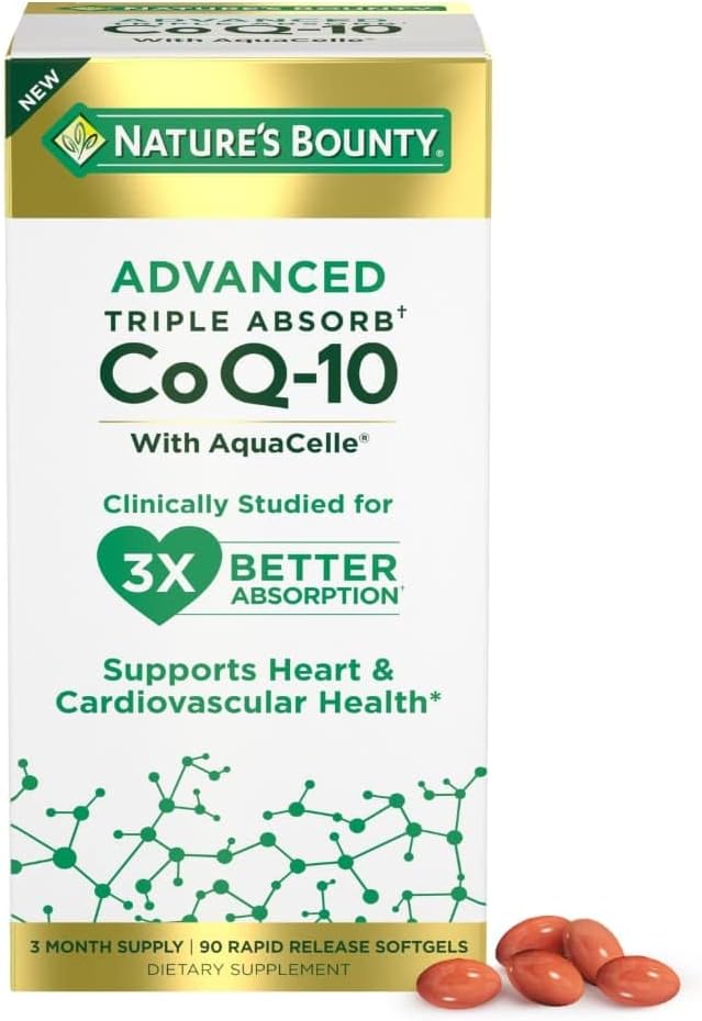 Nature’s Bounty Advanced Triple Absorb Co Q-10, Heart Health, Rapid Release Softgels, 90 Ct Pack of 2