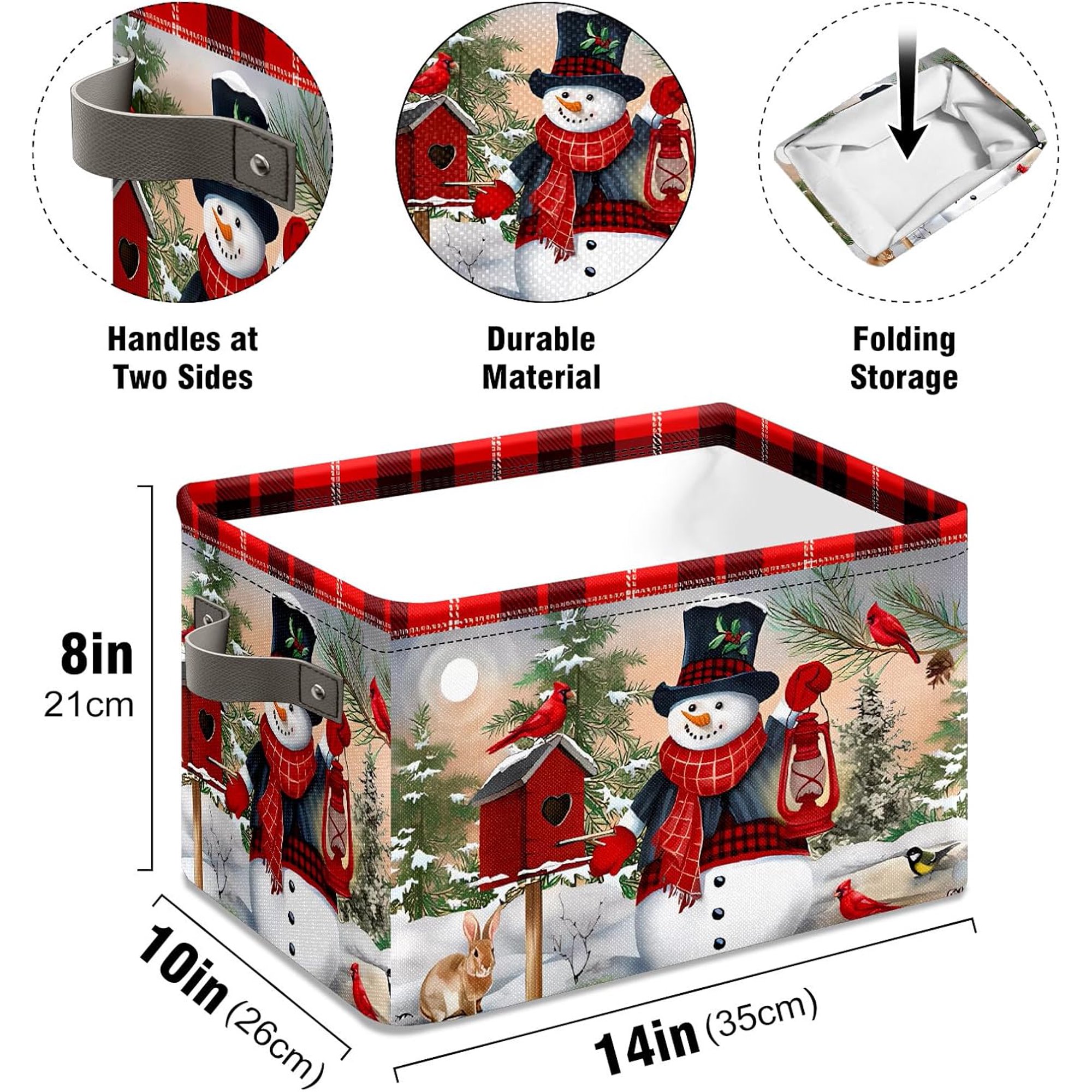 Stybn Christmas Snowman Foldable Baskets Storage Bins with Handles, Christmas Decorative Fabric Storage Basket Shelf baskets 2 2 count