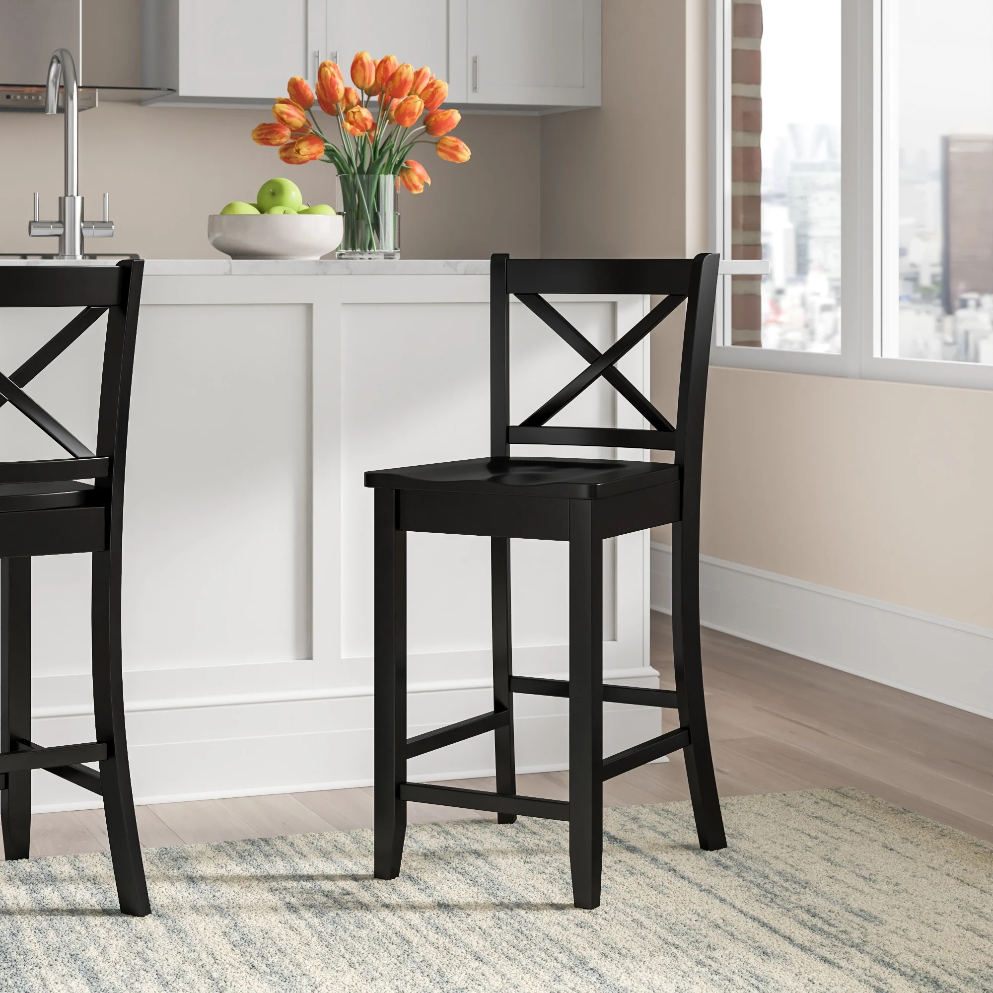 Linon  Amravati Black Wood 24-Inch Counter Stool