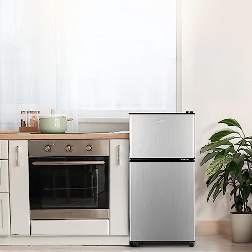 Anukis Compact Refrigerator 3.5 Cu Ft 2 Door Mini Fridge with Freezer For Apartment, Dorm, Office, Family, Basement, Garage