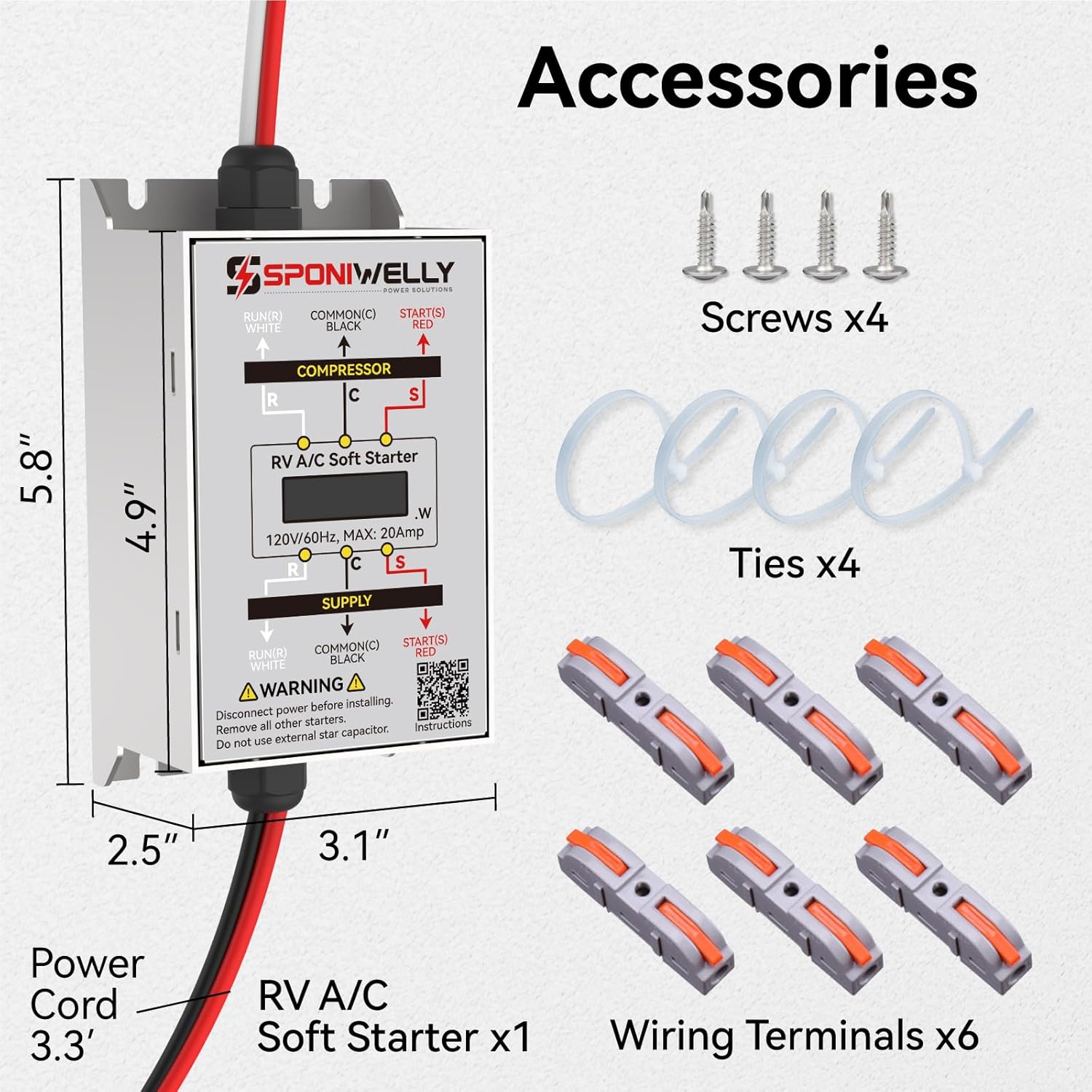 Soft Start Kit for Air Conditioner, Display Real-time Power, Easily Start an AC and other Appliances on RV Power, for RV, Van, Camper Air Conditioner, Include RV AC Soft Start Kit, RV30A