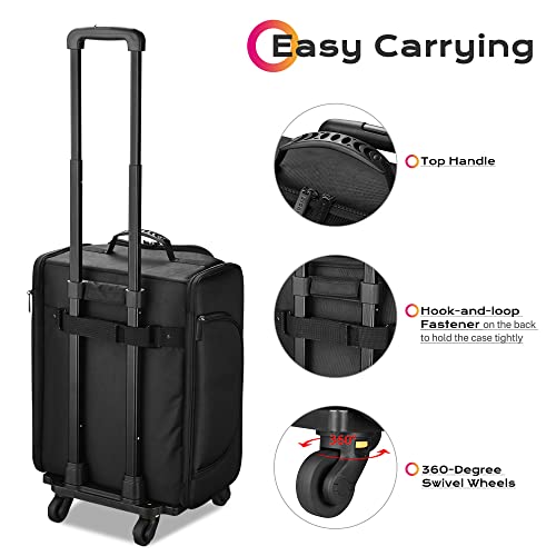 BYOOTIQUE Classic Black Rolling Makeup Train Case Soft Sided Cosmetic Storage Makeup Organizer Carry on Travel with Removable Side Pocket Bag
