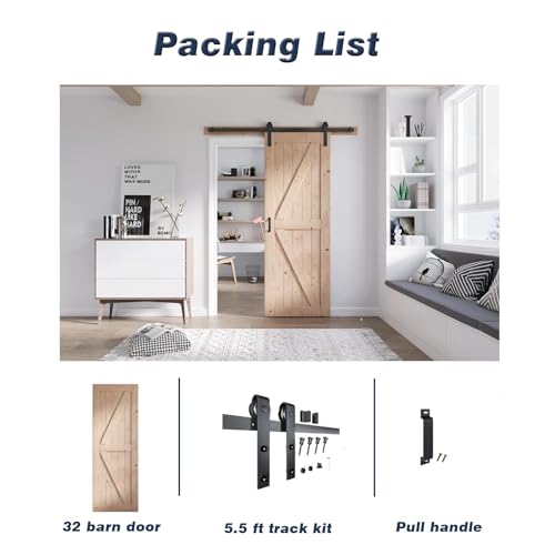 FREDBECK 48in x 80in Sliding Wood Barn Door with 8FT Barn Door Hardware Kit Included K Shape Solid Spruce Panel Sliding Door Double Surfaces Need to Assembly
