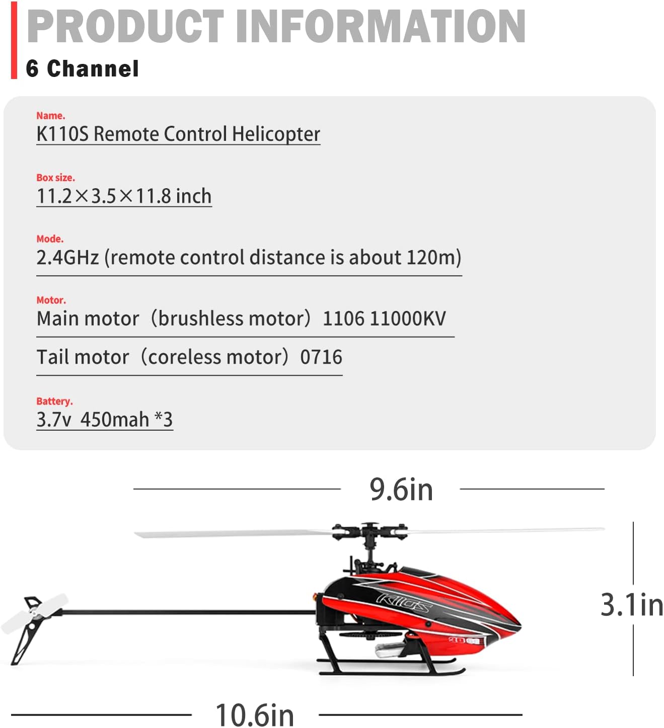 CKYSCHN Remote Control Helicopter, WLtoys K110S RC Helicopters with 3D/6G Mode Gyro for Adults, 6 Channel RC Aircraft with Brushless Motor, Mini Helicopter with 3 Batteries