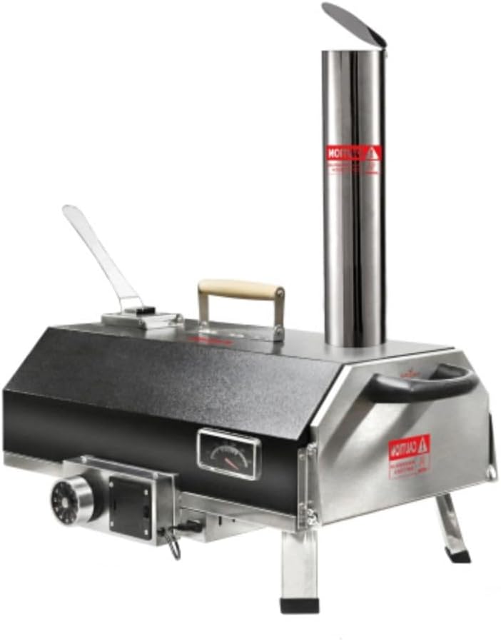Tzou Pizza Oven Portable 12" Outdoor Wood Fired Pizza Oven with Built-in Thermometer Stainless Steel Pizza Stove for Outside Backyard Camping Picnics Black Automatic Hexagon
