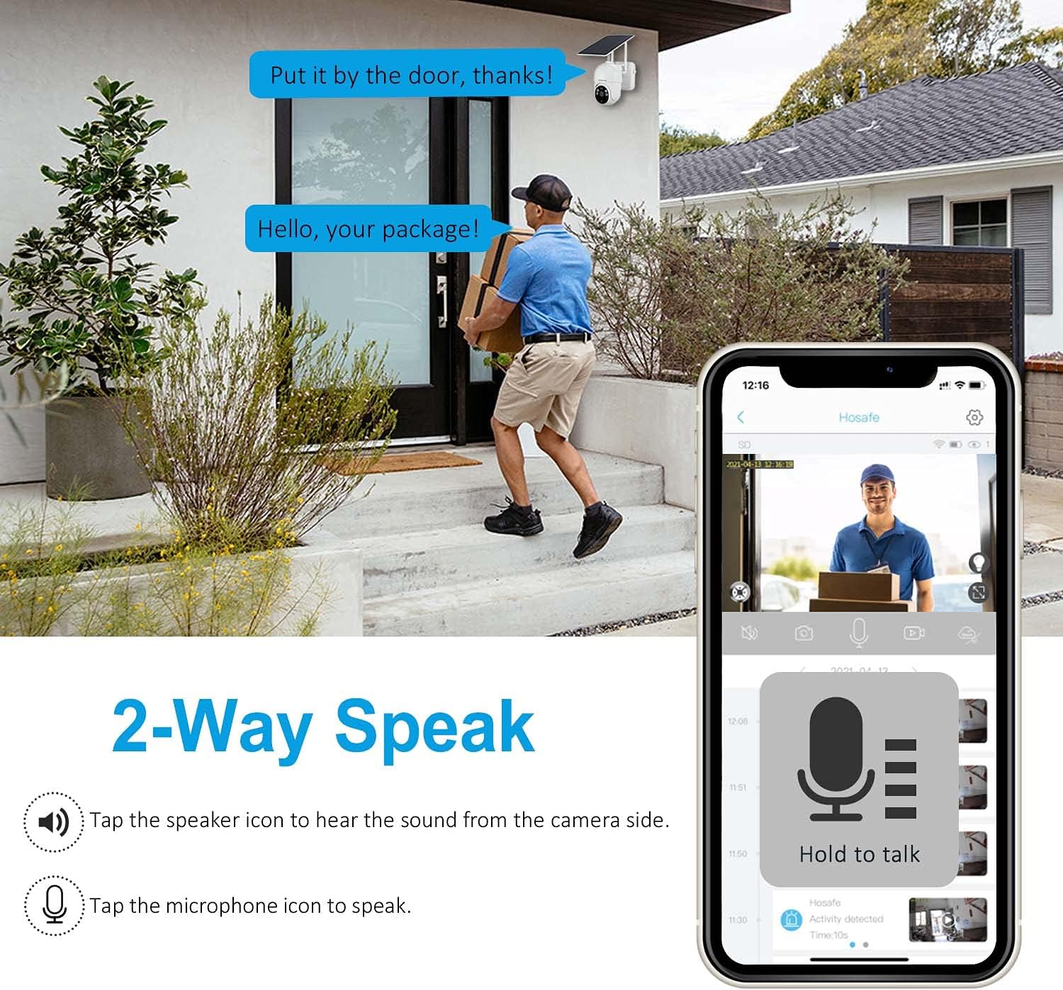Security Camera Outdoor Wireless WiFi Solar Battery Powered, HOSAFE Pan/Tilt Video Surveillance Cameras for Home Security, Color Night Vision, 2-Way Audio, Motion Detection, Waterproof, Cloud Storage