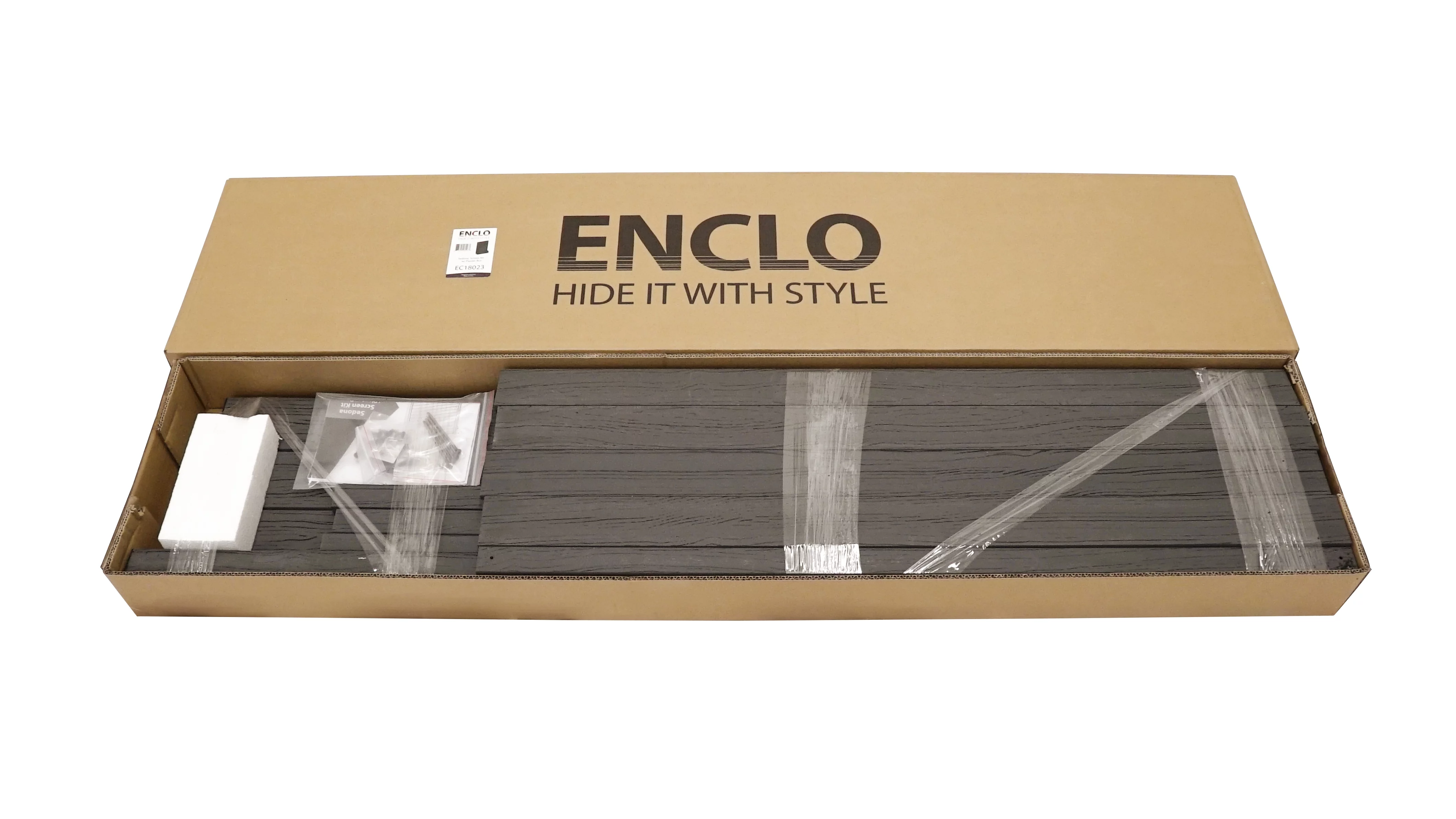 Enclo Privacy Screens EC18023 5ft H x 3.5ft W x 1.3 ft L Sedona WoodTek Vinyl Charcoal Color Louvered Freestanding Screen w/ Planter Box