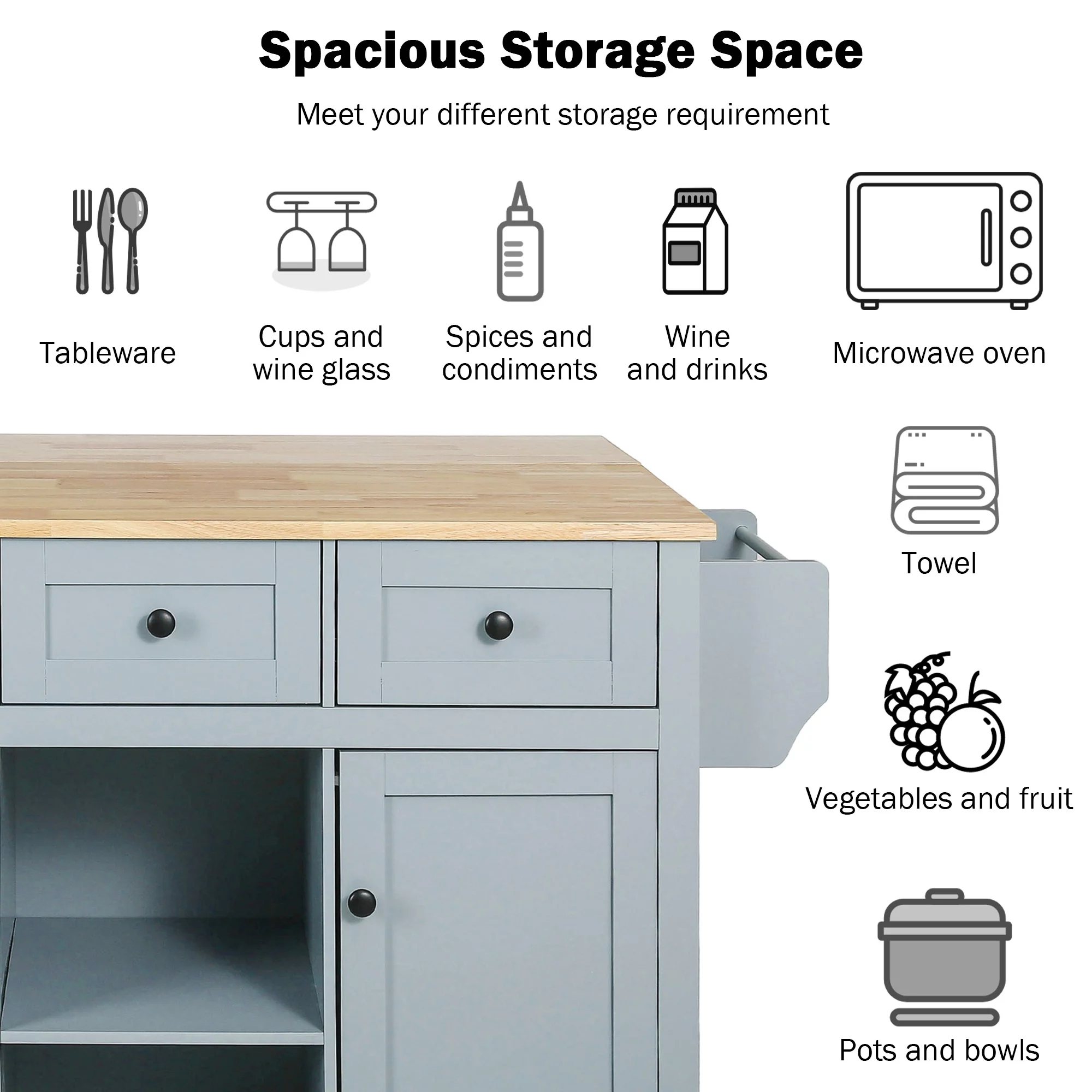 Churanty Kitchen Island with Drop Leaf and Wheels Rolling Kitchen Cart with Storage and Cabinet and 3 Drawers for Dining Room,Blue - Curated Treasures Market