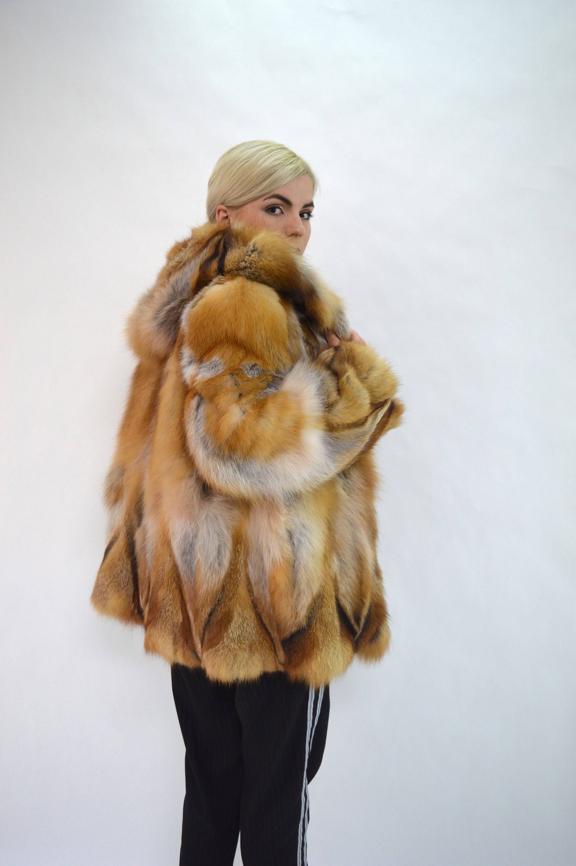 Real Fox Fur Coat, Canadian Red Fox Fur Hooded Coat. Genuine Fox Fur Jacket. Fox Fur Coat, Fur Cape, Fur Stroller, Red Fox Fur c