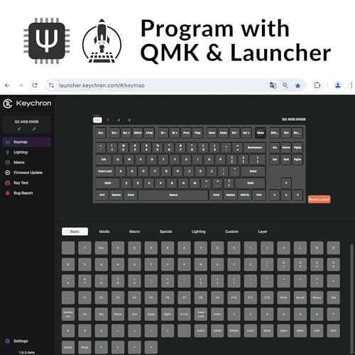 Keychron Q3 Wired Custom Mechanical Keyboard Knob Version, TKL QMK/VIA Programmable Macro with Hot-swappable Gateron G Pro Blue Switch Double Gasket Compatible with Mac Windows Linux (Black)