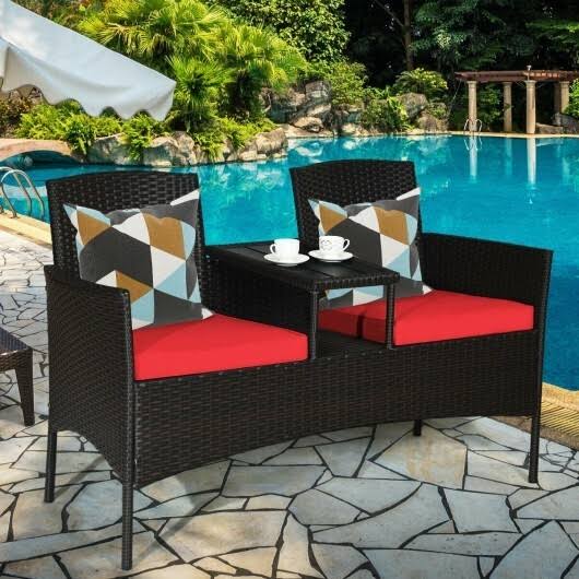 Patio Rattan Conversation Set -Red