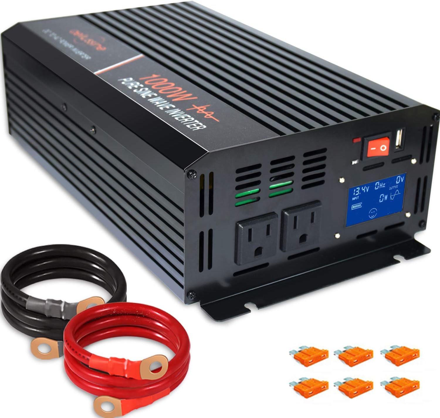 aeliussine Power Inverter 2000W Pure Sine Wave Inverter 12v DC to AC 120v Peak 4000 Watt Converter with LCD Display USB Charge Port for Car RV Boat Solar Power System.&hellip;
