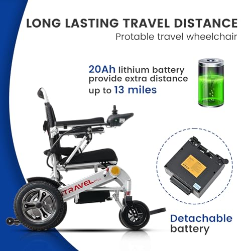 25 Miles Long Travel Range, Electric Wheelchair for Adults Intelligent Power Wheelchairs Lightweight Foldable All Terrain Motorized Wheelchair for Seniors Compact Portable Airline Approved