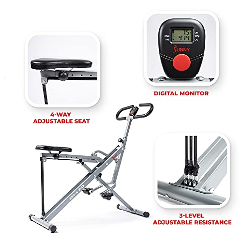 Sunny Health & Fitness Row-N-Ride Squat Assist Trainer for Glutes & Legs Workout with Adjustable Resistance, Optional Full Motion & Smart Connected Fitness App