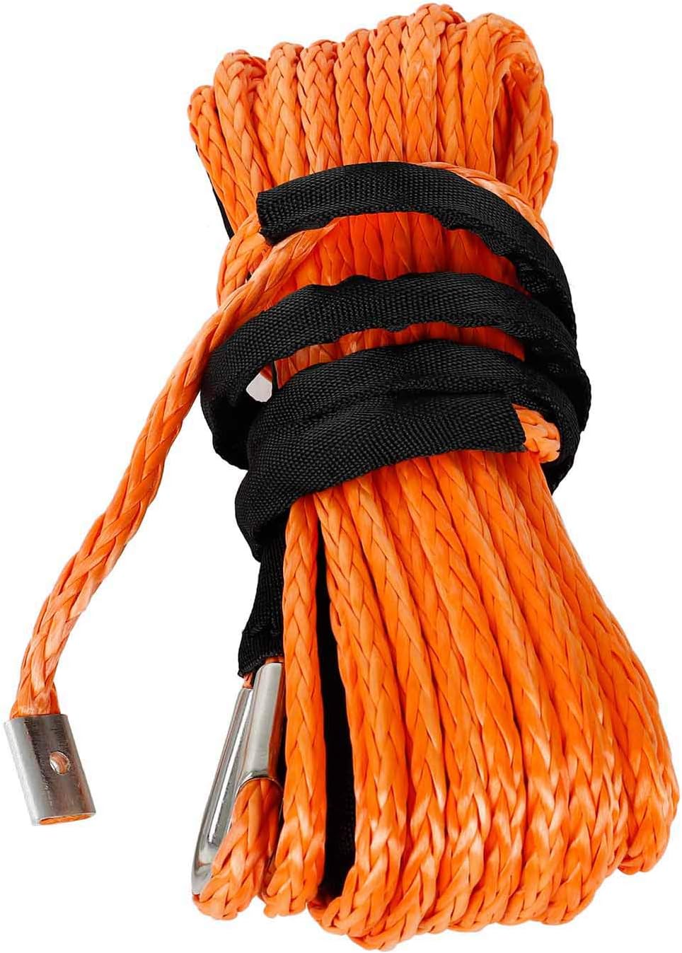 TYFYB 5/16" x 50' Synthetic Winch Rope 20000 LB Capacity Synthetic Winch Rope Line Cable W/Sheath Orange for ATV UTV Pack of 2