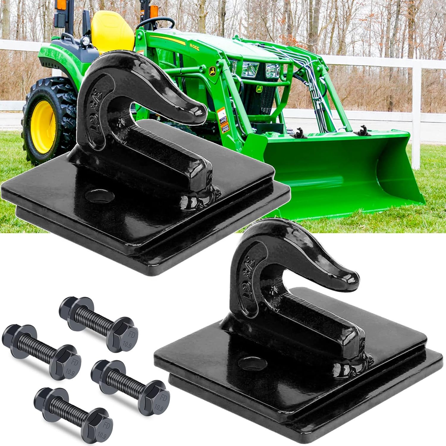 AUTOBOTS Tractor Bucket Hooks 3/8" (2 Pack),Max 15,000 lbs, Bolt On Hooks for Tractor Bucket,Heavy Duty Grab Hook Tow Hook,Indispensable Tractor Bucket Accessories for Rv,Utv,Truck,Red Pack of 2